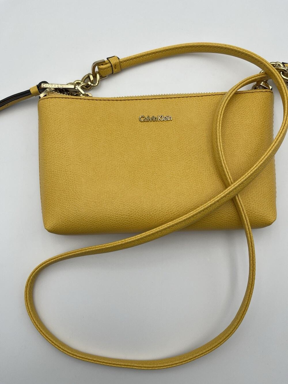 PERFECT Calvin Klein Yellow Gold Crossbody Wristlet Purse 46" Strap